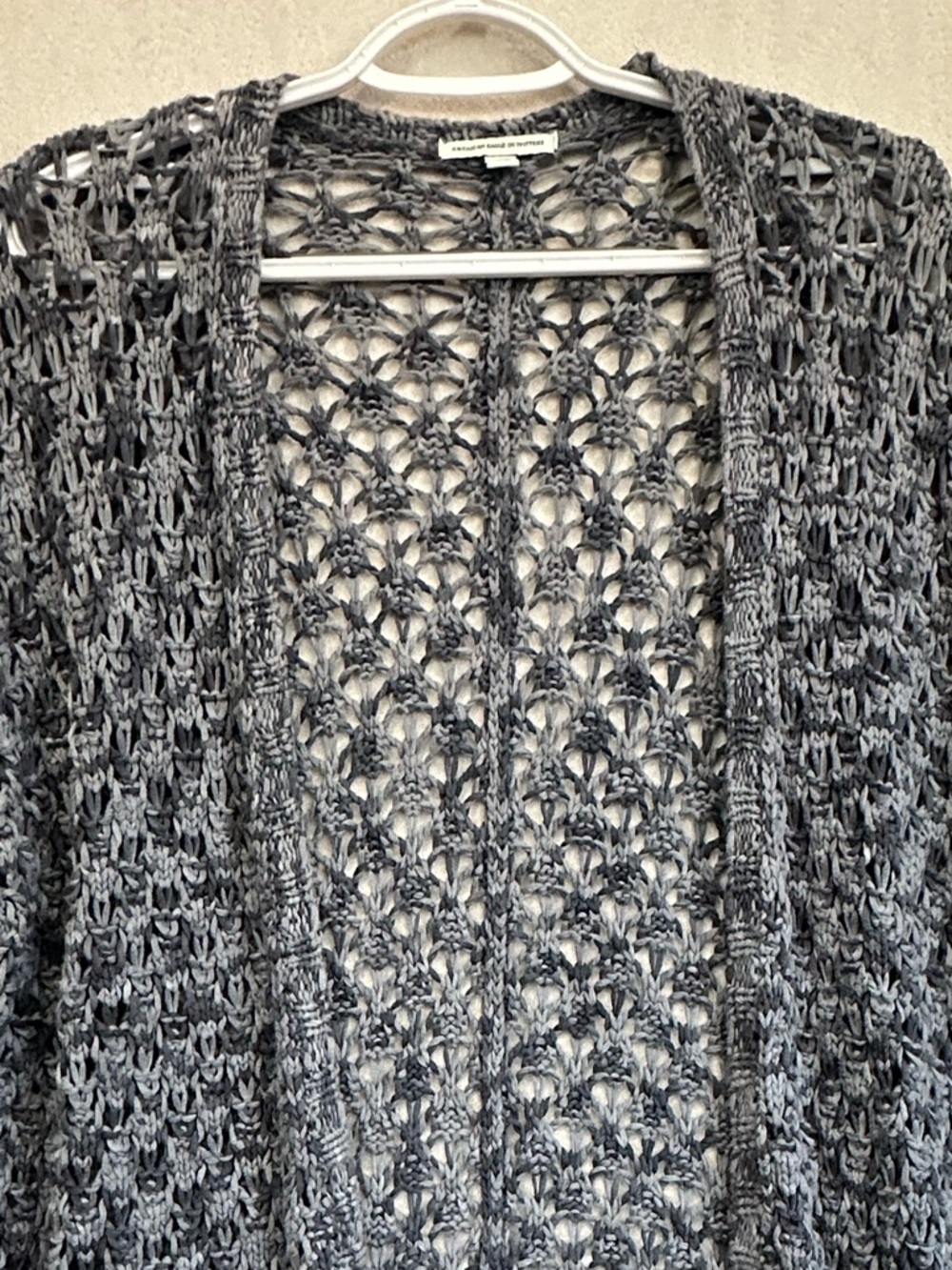 American Eagle Open-Knit Marled Gray Long Cardigan Sweater Sz M Crochet Boho - Picture 2 of 14